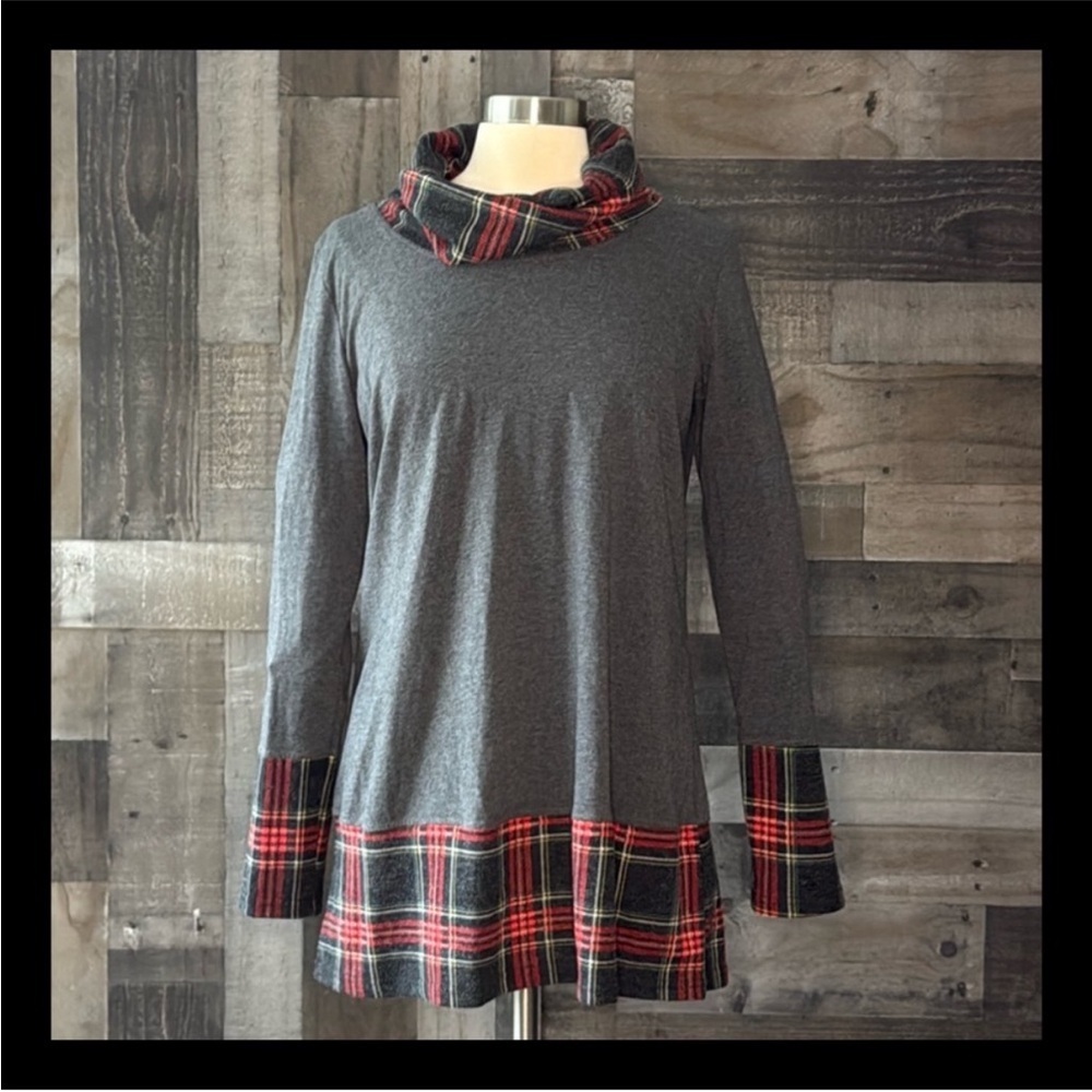 Red black plaid cowl sleeve dress large dark feminine Christmas holiday party
